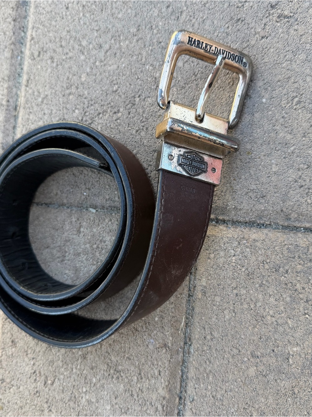 Harley-Davidson Men's Dark Brown Leather Belt with Silver Buckle